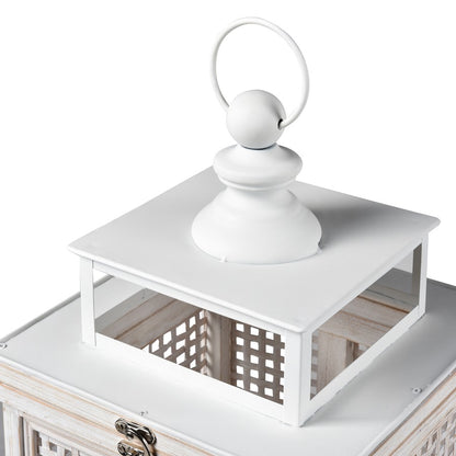 Atlas Lighting Paley Lantern Set of 2 | Transitional Weathered White Wood & Woven Panels | Tabletop & Covered Patio Decor | Model AC11523-01S
