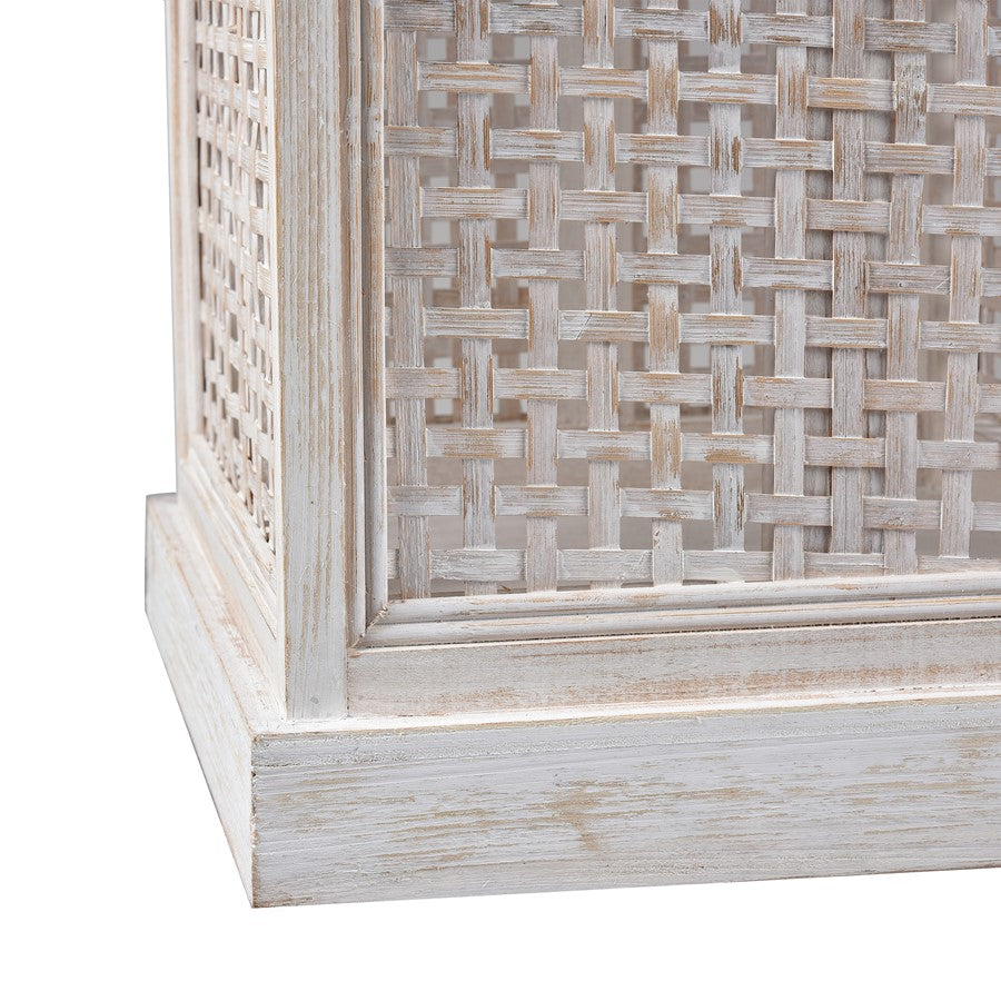 Atlas Lighting Paley Lantern Set of 2 | Transitional Weathered White Wood & Woven Panels | Tabletop & Covered Patio Decor | Model AC11523-01S