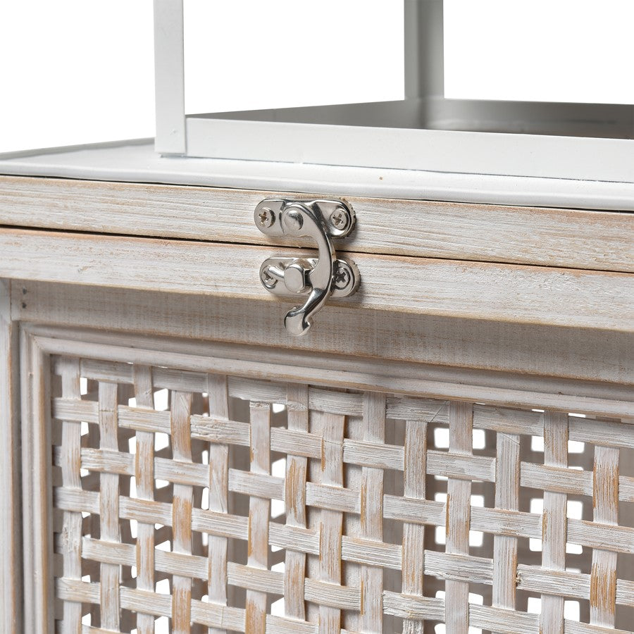 Atlas Lighting Paley Lantern Set of 2 | Transitional Weathered White Wood & Woven Panels | Tabletop & Covered Patio Decor | Model AC11523-01S