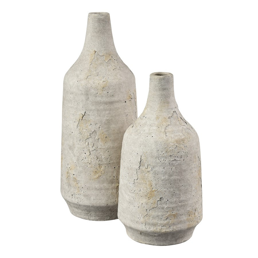 Atlas Lighting Pantheon Small Bottle | Traditional Aged White Earthenware | Bud Vase & Tabletop Sculpture | 5.75 x 5.75 x 11 in | Model AC11524-01