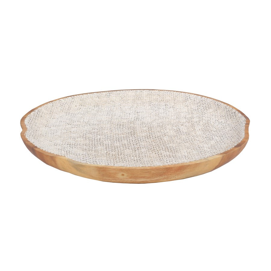 Atlas Lighting Paulson Plate | White Painted Linen on Suar Wood | Kitchen & Dining Room Decor | 18 x 18 x 2 in | Model AC11530-01