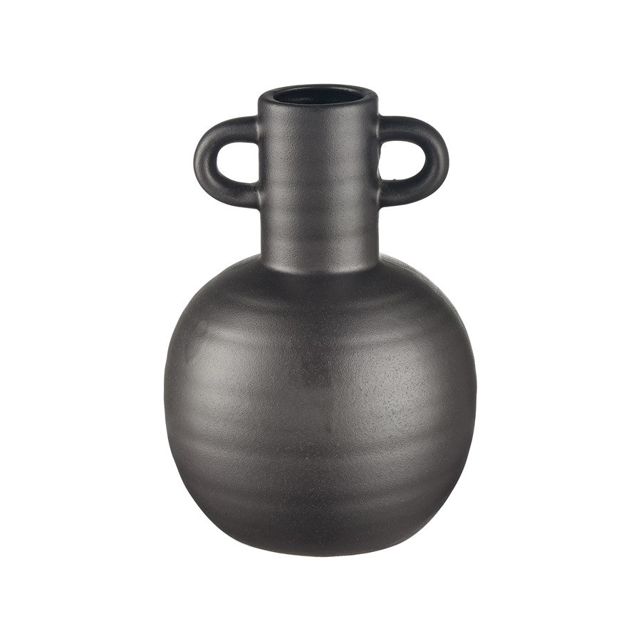 Atlas Lighting Pavit Small Vase | Matte Black Earthenware Amphora | Living Room & Bedroom Decor | 6.5 x 6.5 x 9.25 in | Model AC11531-01