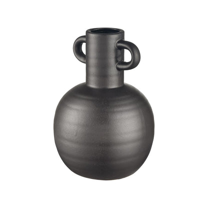 Atlas Lighting Pavit Small Vase | Matte Black Earthenware Amphora | Living Room & Bedroom Decor | 6.5 x 6.5 x 9.25 in | Model AC11531-01