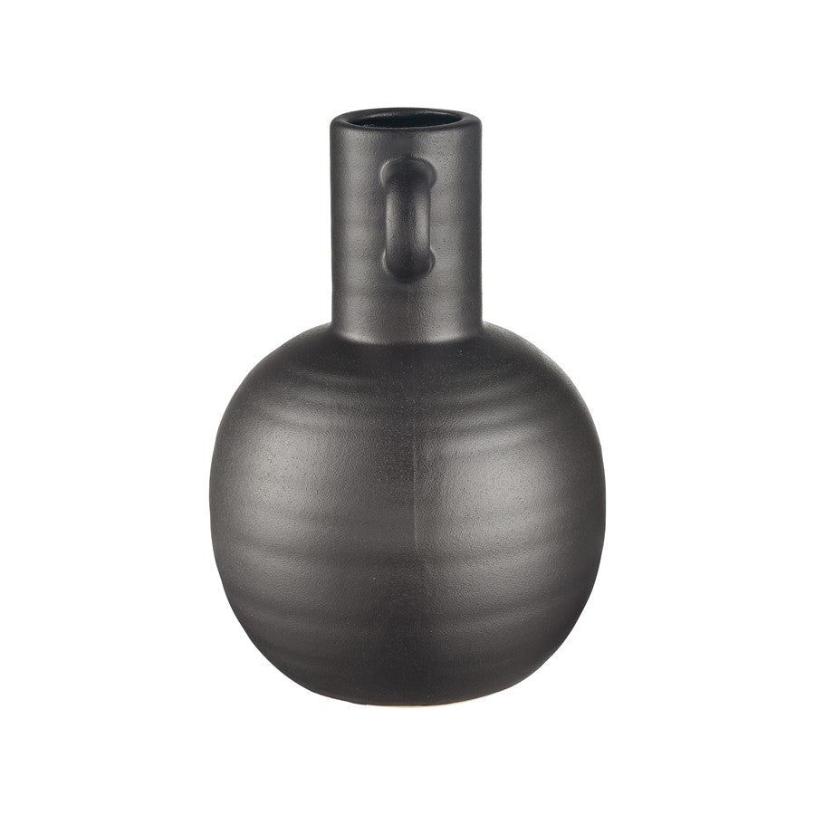 Atlas Lighting Pavit Small Vase | Matte Black Earthenware Amphora | Living Room & Bedroom Decor | 6.5 x 6.5 x 9.25 in | Model AC11531-01