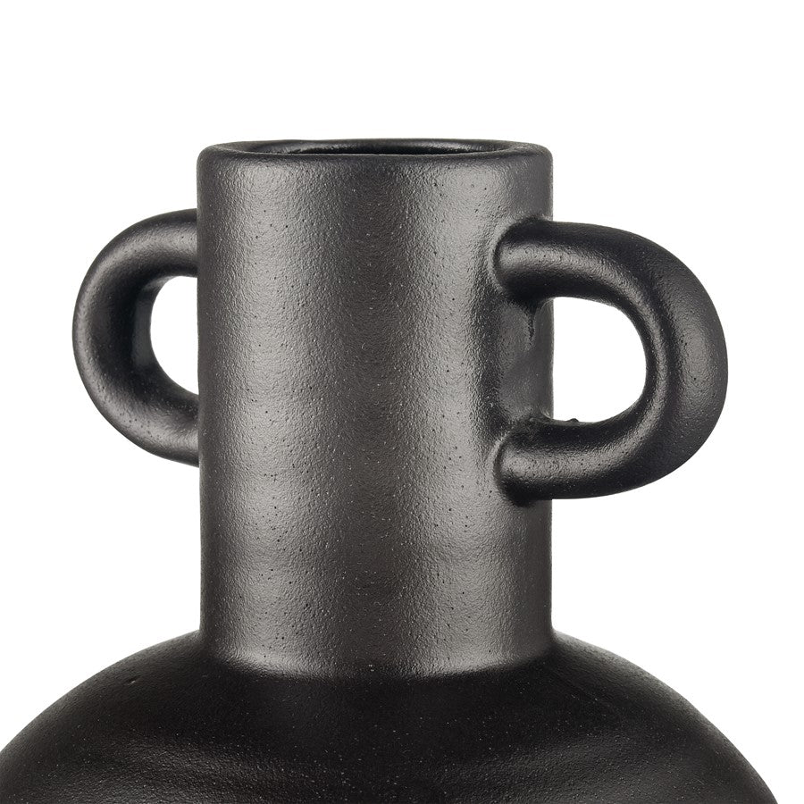 Atlas Lighting Pavit Small Vase | Matte Black Earthenware Amphora | Living Room & Bedroom Decor | 6.5 x 6.5 x 9.25 in | Model AC11531-01