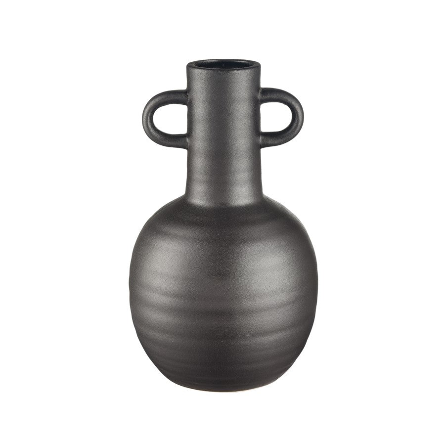 Atlas Lighting Pavit Large Vase | Matte Black Earthenware Amphora | Living Room & Bedroom Decor | 6.5 x 6.5 x 11 in | Model AC11531-02