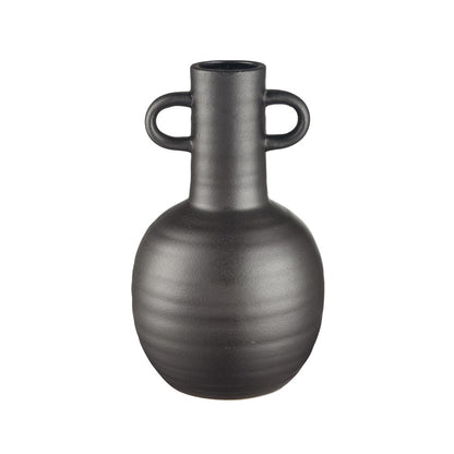 Atlas Lighting Pavit Large Vase | Matte Black Earthenware Amphora | Living Room & Bedroom Decor | 6.5 x 6.5 x 11 in | Model AC11531-02