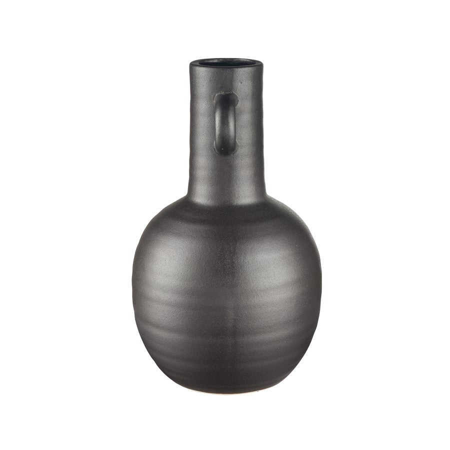 Atlas Lighting Pavit Large Vase | Matte Black Earthenware Amphora | Living Room & Bedroom Decor | 6.5 x 6.5 x 11 in | Model AC11531-02