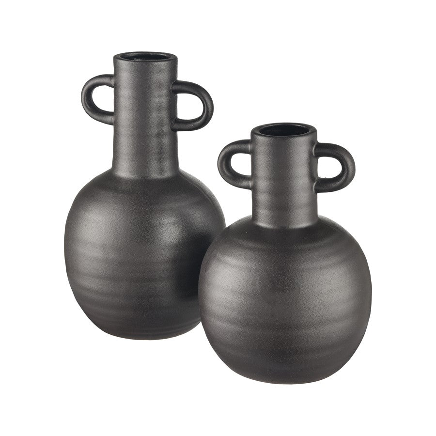 Atlas Lighting Pavit Large Vase | Matte Black Earthenware Amphora | Living Room & Bedroom Decor | 6.5 x 6.5 x 11 in | Model AC11531-02