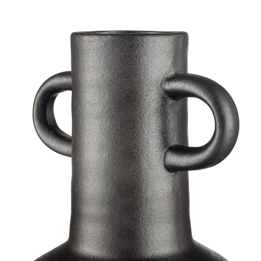 Atlas Lighting Pavit Large Vase | Matte Black Earthenware Amphora | Living Room & Bedroom Decor | 6.5 x 6.5 x 11 in | Model AC11531-02