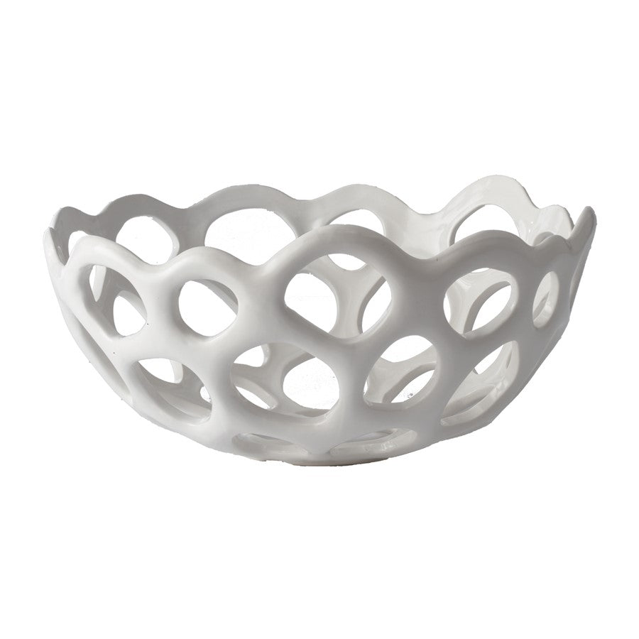 Atlas Lighting Perforated Porcelain Bowl | White Matte Earthenware | Kitchen & Dining Fruit Display | 12 x 12 x 6 in | Model AC11535-01