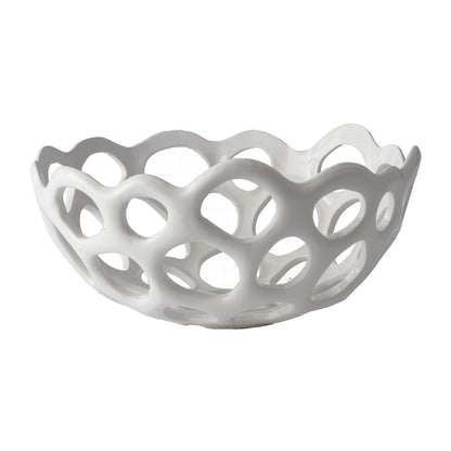 Atlas Lighting Perforated Porcelain Bowl | White Matte Earthenware | Kitchen & Dining Fruit Display | 12 x 12 x 6 in | Model AC11535-01