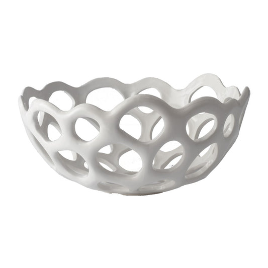 Atlas Lighting Perforated Porcelain Bowl | White Matte Earthenware | Kitchen & Dining Fruit Display | 12 x 12 x 6 in | Model AC11535-01