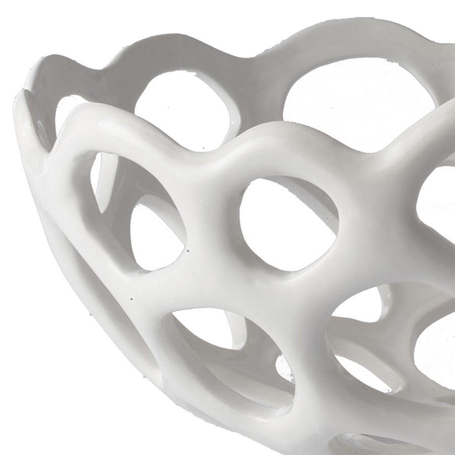 Atlas Lighting Perforated Porcelain Bowl | White Matte Earthenware | Kitchen & Dining Fruit Display | 12 x 12 x 6 in | Model AC11535-01