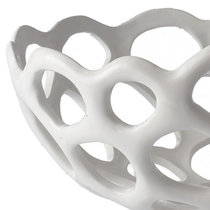 Atlas Lighting Perforated Porcelain Bowl | White Matte Earthenware | Kitchen & Dining Fruit Display | 12 x 12 x 6 in | Model AC11535-01