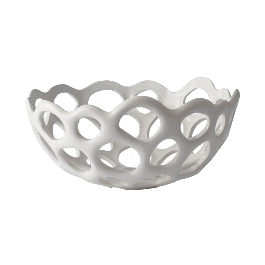 Atlas Lighting Perforated Porcelain Bowl | White Matte Earthenware | Kitchen & Dining Fruit Display | 12 x 12 x 6 in | Model AC11535-01