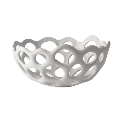 Atlas Lighting Perforated Porcelain Bowl | White Matte Earthenware | Kitchen & Dining Fruit Display | 12 x 12 x 6 in | Model AC11535-01