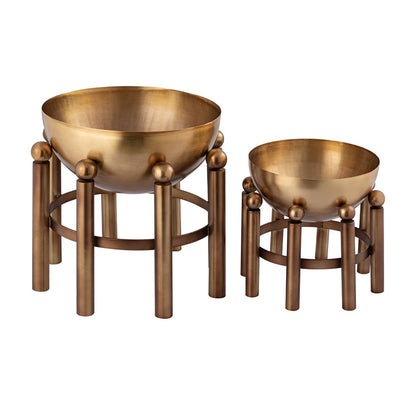 Atlas Lighting Piston Footed Planter 13in | Transitional Aged Brass Metal | Living Room & Entryway Decor | 13 x 13 x 13 in | Model AC11537-01