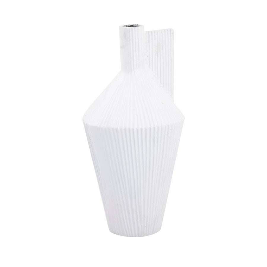 Atlas Lighting Rabel 16in White Metal Sculptural Vase | Modern Contemporary Decor | Living Room & Entryway | 16 x 16 x 17.75 in | Model AC11543-01