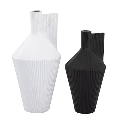Atlas Lighting Rabel 16in White Metal Sculptural Vase | Modern Contemporary Decor | Living Room & Entryway | 16 x 16 x 17.75 in | Model AC11543-01