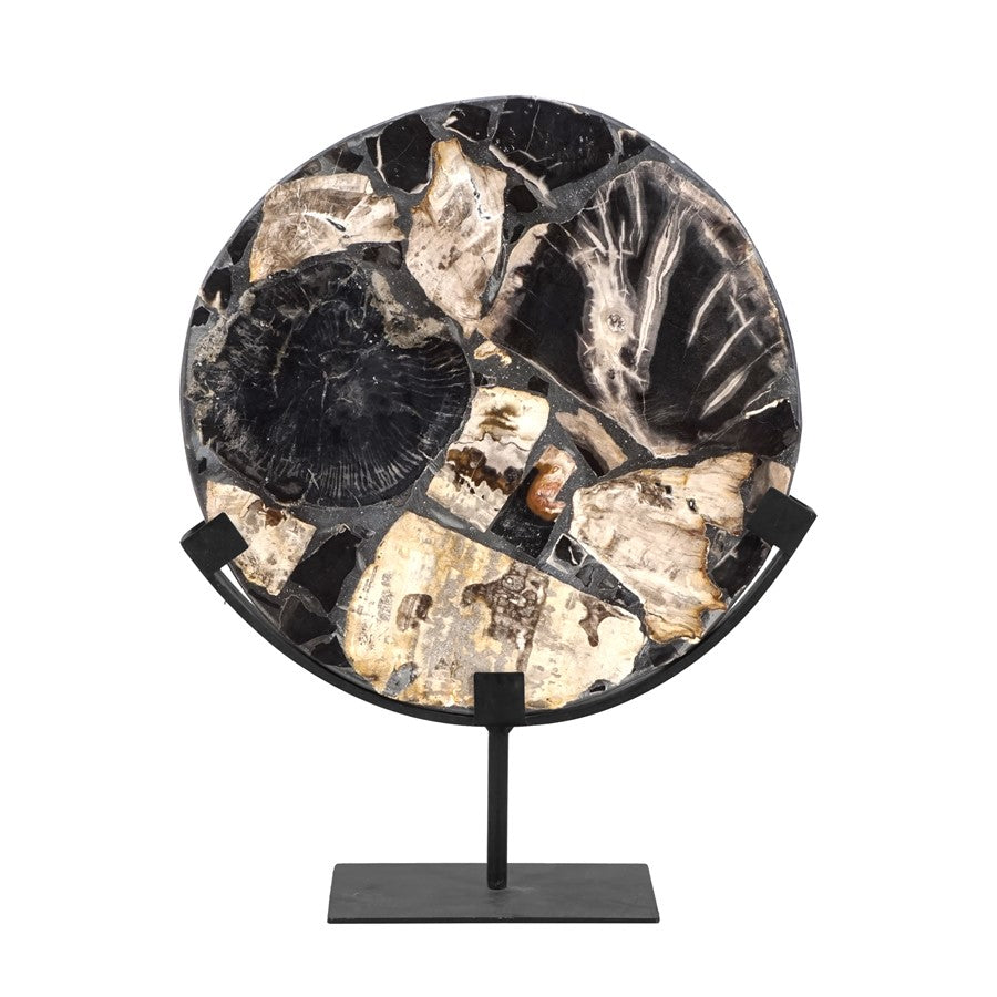 Atlas Lighting Radian Decorative Object | Natural Petrified Wood Mosaic on Black Metal Stand | Living Room & Study Sculptural | Model AC11544-01