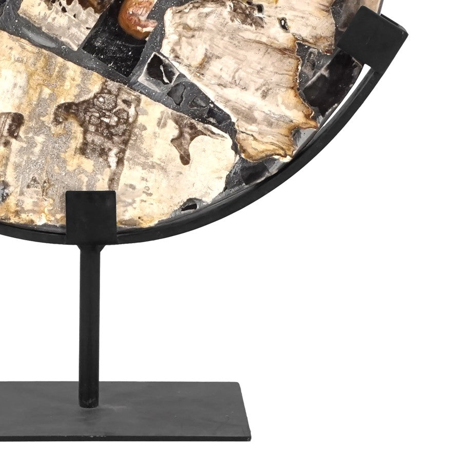 Atlas Lighting Radian Decorative Object | Natural Petrified Wood Mosaic on Black Metal Stand | Living Room & Study Sculptural | Model AC11544-01