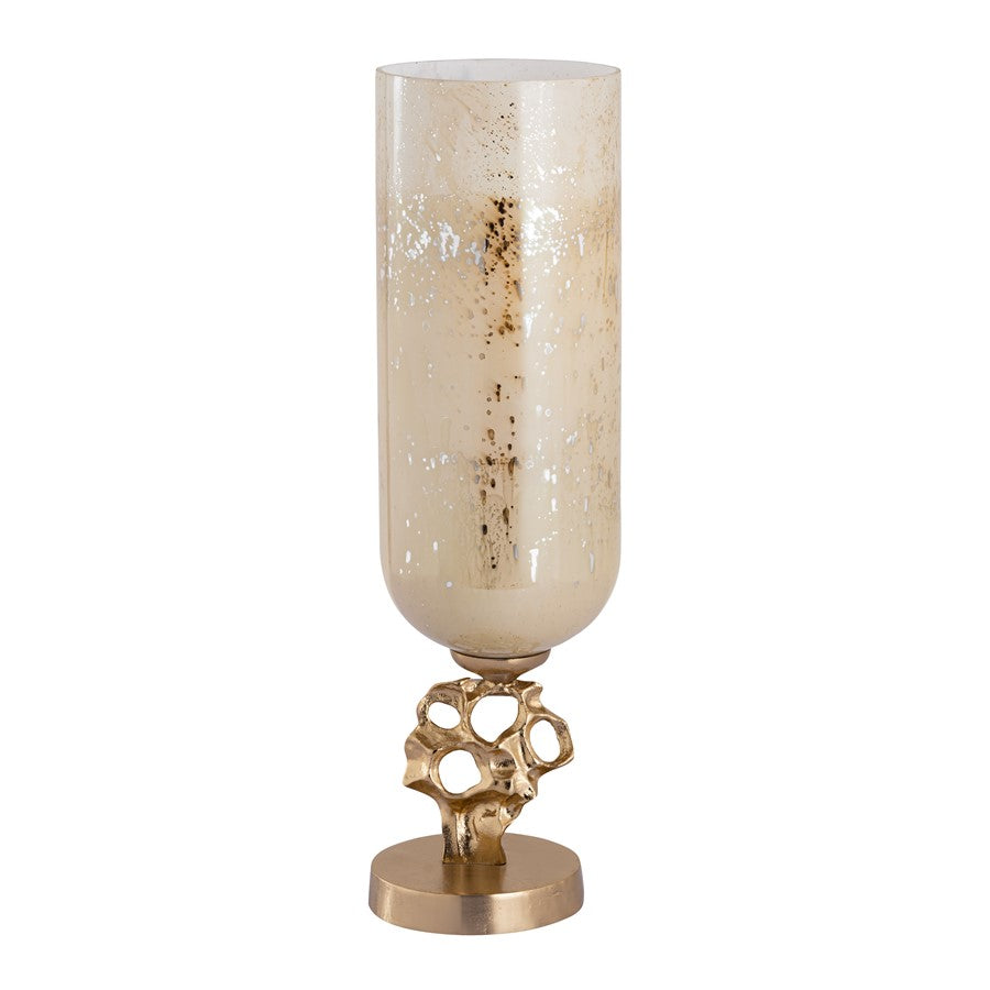 Atlas Lighting Radner Hurricane Set of 2 | Antique Cream Glass with Gold Metal Base | Mantel & Dining Table Candle Holders | Model AC11545-01S