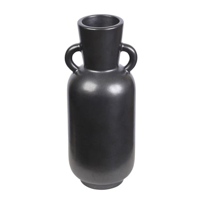 Atlas Lighting Raja Large Vase | Black Satin Earthenware with Amphora Handles | Living Room & Hallway Console Accent | Model AC11547-01