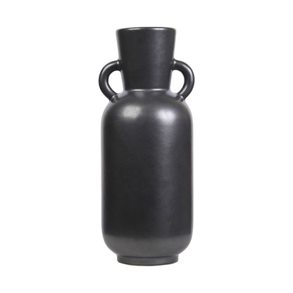 Atlas Lighting Raja Large Vase | Black Satin Earthenware with Amphora Handles | Living Room & Hallway Console Accent | Model AC11547-01