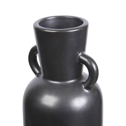 Atlas Lighting Raja Large Vase | Black Satin Earthenware with Amphora Handles | Living Room & Hallway Console Accent | Model AC11547-01