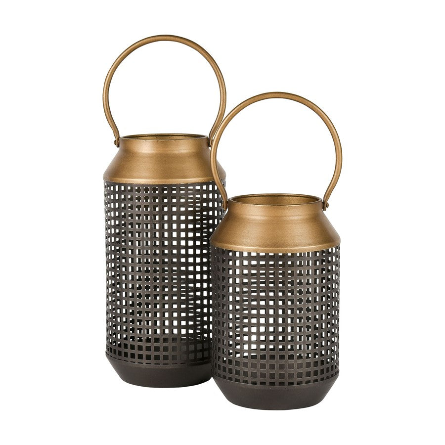 Atlas Lighting Rawmarsh Small Lantern | Transitional Dark Bronze & Brass Metal | Mantel & Tabletop Candle Lantern | 6 x 6 x 15 in | Model AC11549-01