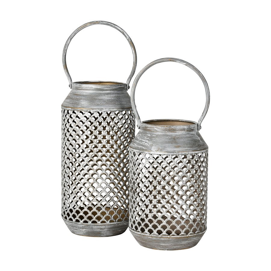 Atlas Lighting Rawmarsh Small Lantern | Transitional Aged Silver Metal | Mantel & Tabletop Candle Lantern | 6 x 6 x 15 in | Model AC11549-03