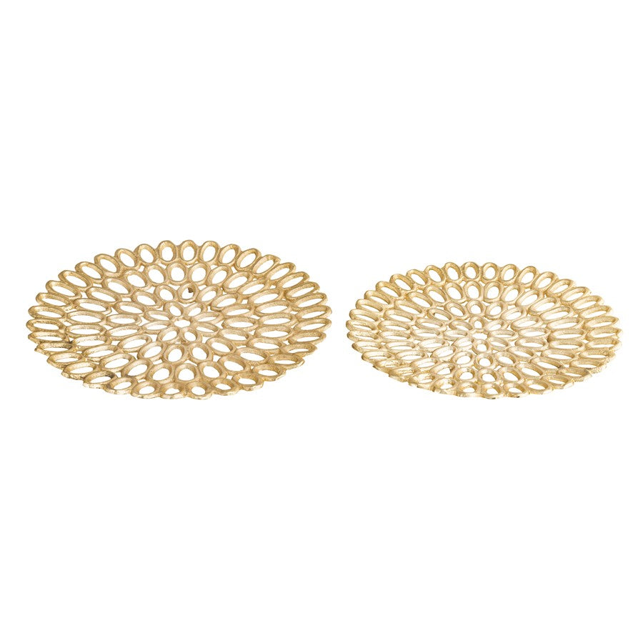 Atlas Lighting Regina Tray Set of 2 | Traditional Gold Metal | Living Room & Entryway Organizer | 18 x 18 x 2 in | Model AC11555-01S