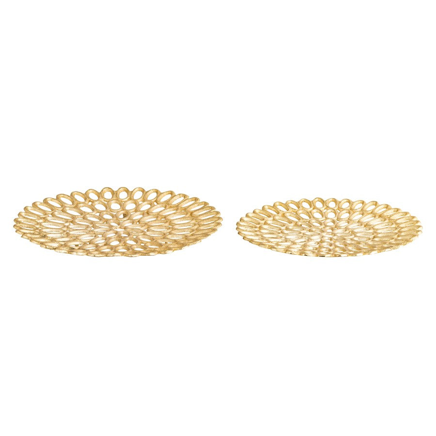 Atlas Lighting Regina Tray Set of 2 | Traditional Gold Metal | Living Room & Entryway Organizer | 18 x 18 x 2 in | Model AC11555-01S