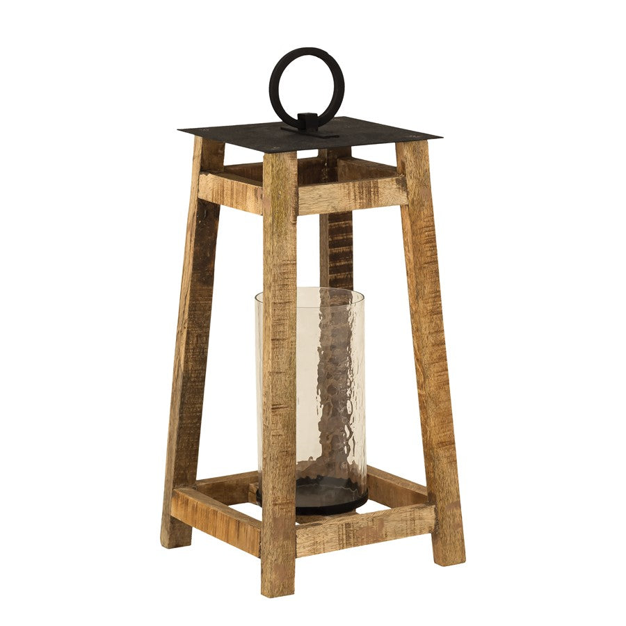 Atlas Lighting Ridgetop Lantern | Traditional Natural Wood & Black Metal | Mantel & Entryway Decor | 10 x 10 x 20 in | Model AC11556-01