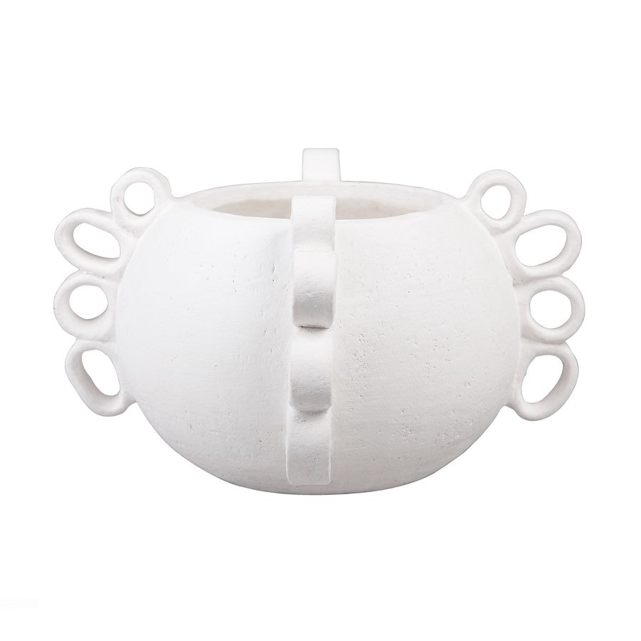 Atlas Lighting Rinko Wide Vase | White Painted Earthenware with Looped Handles | Living Room & Entryway Decor | Model AC11558-01