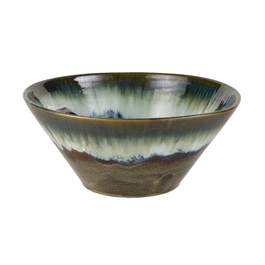 Atlas Lighting Roker 14in Round Decorative Bowl | Green Reactive Earthenware | Entryway & Kitchen Storage | 14 x 14 x 6 in | Model AC11563-01