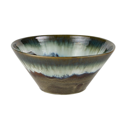 Atlas Lighting Roker 14in Round Decorative Bowl | Green Reactive Earthenware | Entryway & Kitchen Storage | 14 x 14 x 6 in | Model AC11563-01