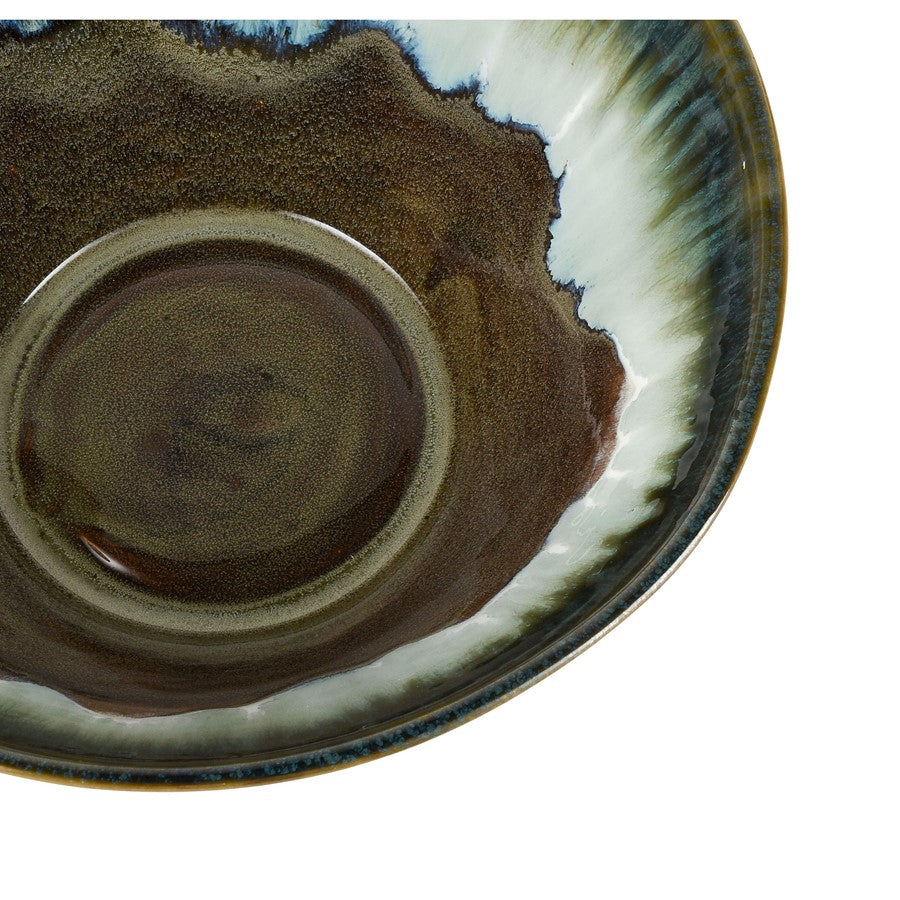 Atlas Lighting Roker 14in Round Decorative Bowl | Green Reactive Earthenware | Entryway & Kitchen Storage | 14 x 14 x 6 in | Model AC11563-01