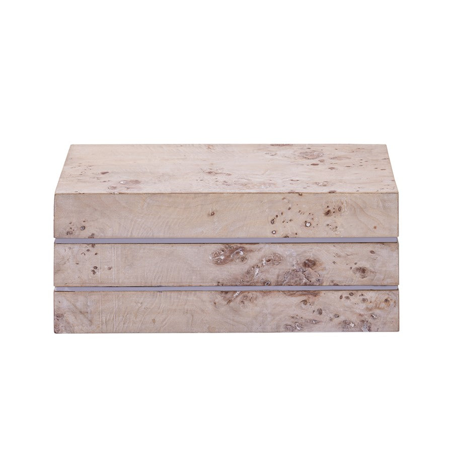 Atlas Lighting Salem Box Tall | White Burl Wood & Satin Nickel Storage | Living Room & Office Organizer | 14 x 8.5 x 6 in | Model AC11569-01