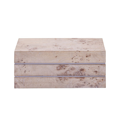 Atlas Lighting Salem Box Tall | White Burl Wood & Satin Nickel Storage | Living Room & Office Organizer | 14 x 8.5 x 6 in | Model AC11569-01