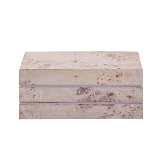 Atlas Lighting Salem Box Tall | White Burl Wood & Satin Nickel Storage | Living Room & Office Organizer | 14 x 8.5 x 6 in | Model AC11569-01