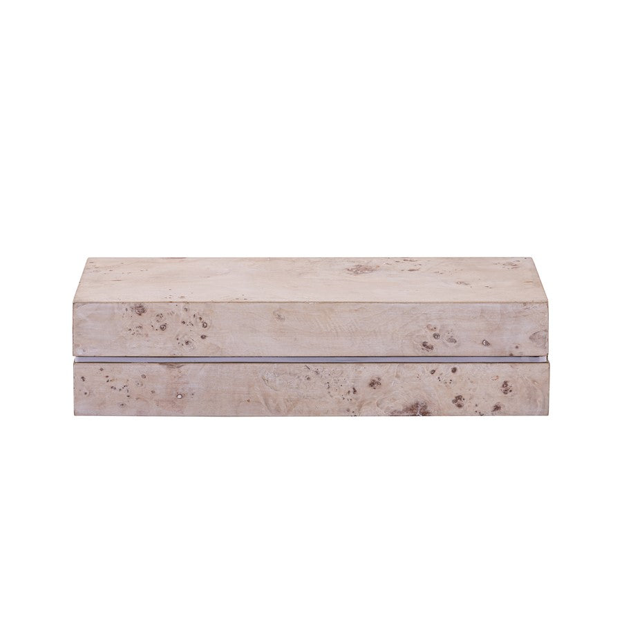 Atlas Lighting Salem 16in Decorative Storage Box | White Burl Wood and Satin Nickel | Living Room & Entryway Organizer | Model AC11569-02