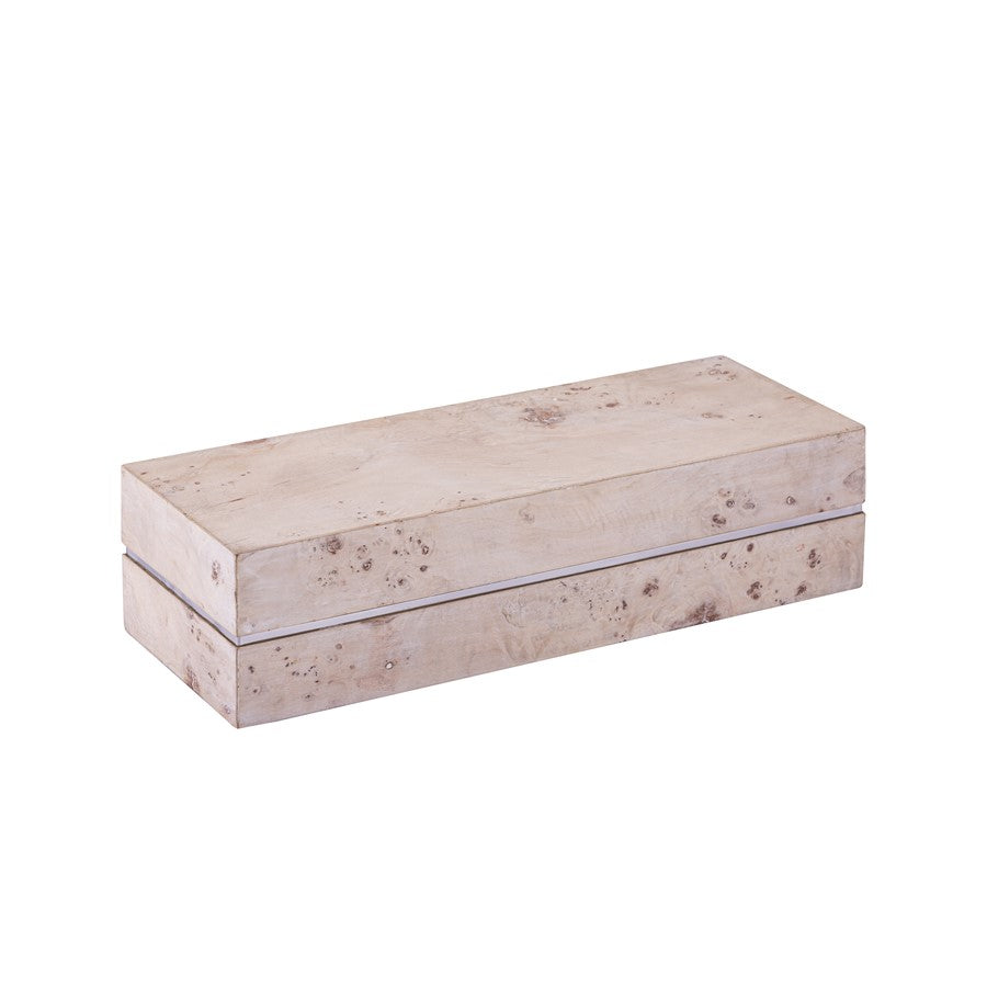 Atlas Lighting Salem 16in Decorative Storage Box | White Burl Wood and Satin Nickel | Living Room & Entryway Organizer | Model AC11569-02