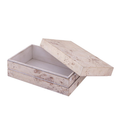 Atlas Lighting Salem 16in Decorative Storage Box | White Burl Wood and Satin Nickel | Living Room & Entryway Organizer | Model AC11569-02