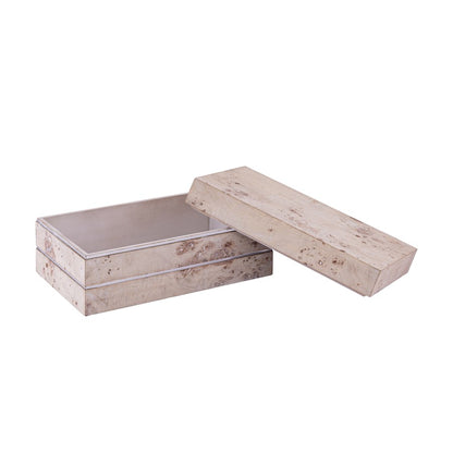 Atlas Lighting Salem 16in Decorative Storage Box | White Burl Wood and Satin Nickel | Living Room & Entryway Organizer | Model AC11569-02