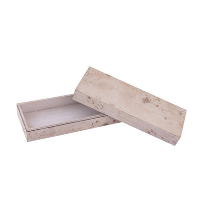 Atlas Lighting Salem 16in Decorative Storage Box | White Burl Wood and Satin Nickel | Living Room & Entryway Organizer | Model AC11569-02