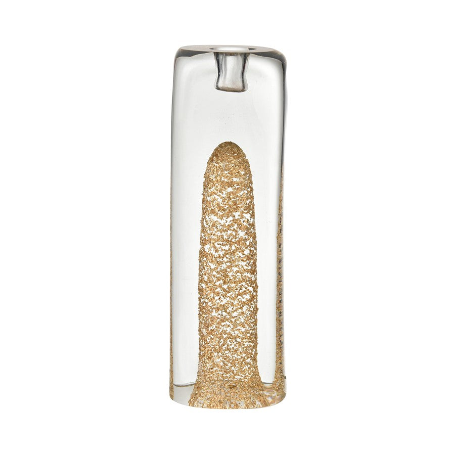 Atlas Lighting Sally 9in Candle Holder | Clear Glass with Gold Flecks | Dining Table & Mantel Accent | 2.75 x 2.75 x 9 in | Model AC11570-02