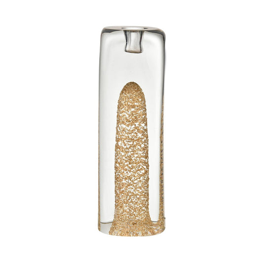 Atlas Lighting Sally 9in Candle Holder | Clear Glass with Gold Flecks | Dining Table & Mantel Accent | 2.75 x 2.75 x 9 in | Model AC11570-02