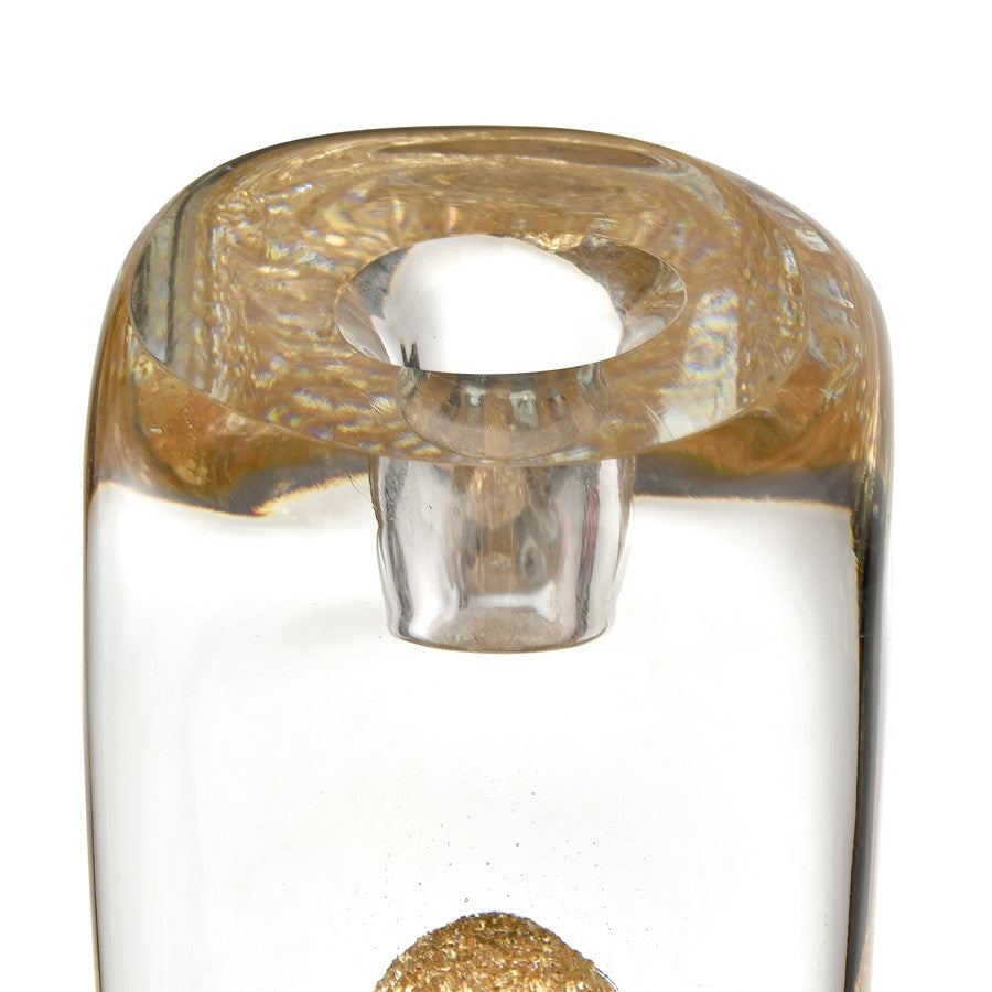 Atlas Lighting Sally 9in Candle Holder | Clear Glass with Gold Flecks | Dining Table & Mantel Accent | 2.75 x 2.75 x 9 in | Model AC11570-02